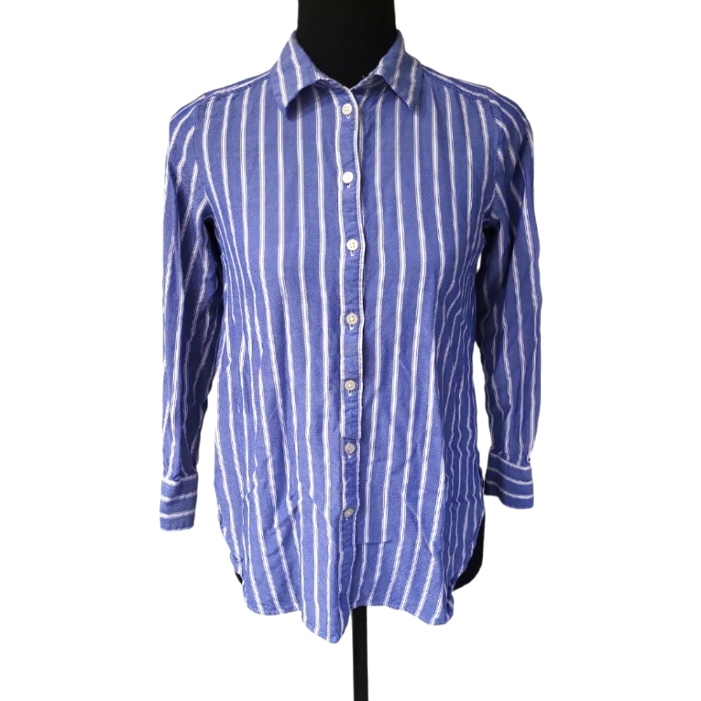 EUC LOFT women's blue & white stripped 3/4 sleeve dress shirt casual, XSP